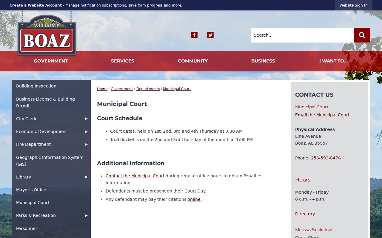 Boaz Municipal Court schedule and online payment information