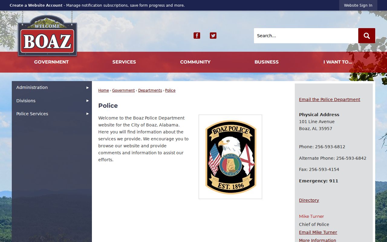 Boaz Police Department contact and records pathway