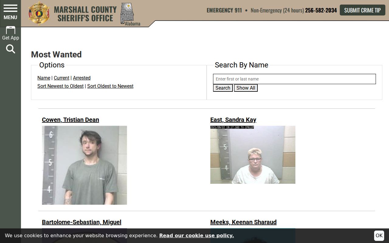 Marshall County most wanted warrant program interface