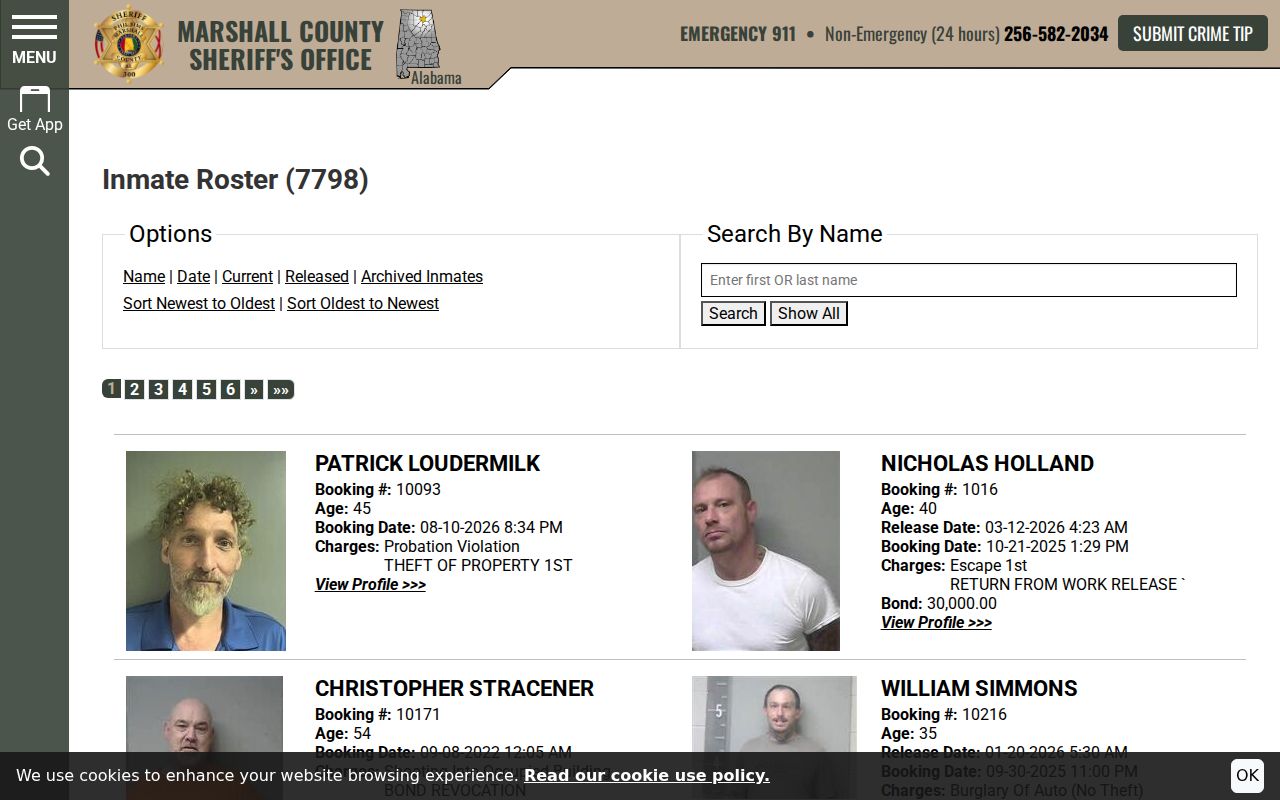 Marshall County warrant records roster search controls